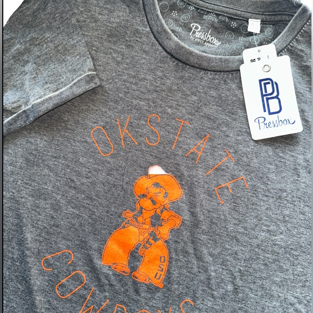 NEW Oklahoma State Cowboys Pressbox  Tee Women Short Sleeve NWT Pistol Pete Med